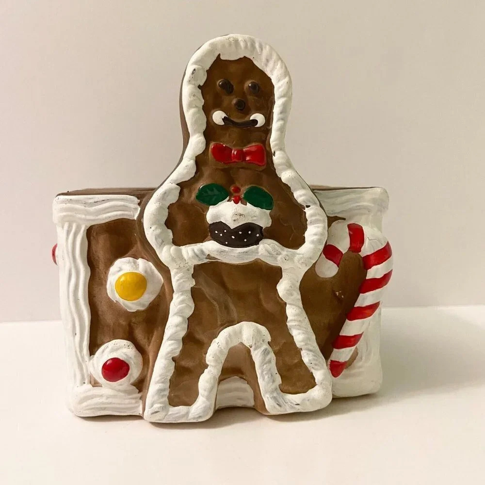 Vintage 1990 Holland Floral Planter Gingerbread Man House Candycane Taiwan
